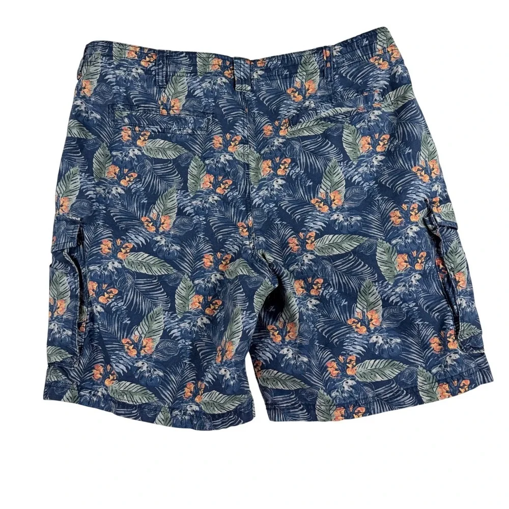 IZOD Cargo Shorts Mens 38 Blue Tropical Floral Palm Saltwater Cotton Relaxed